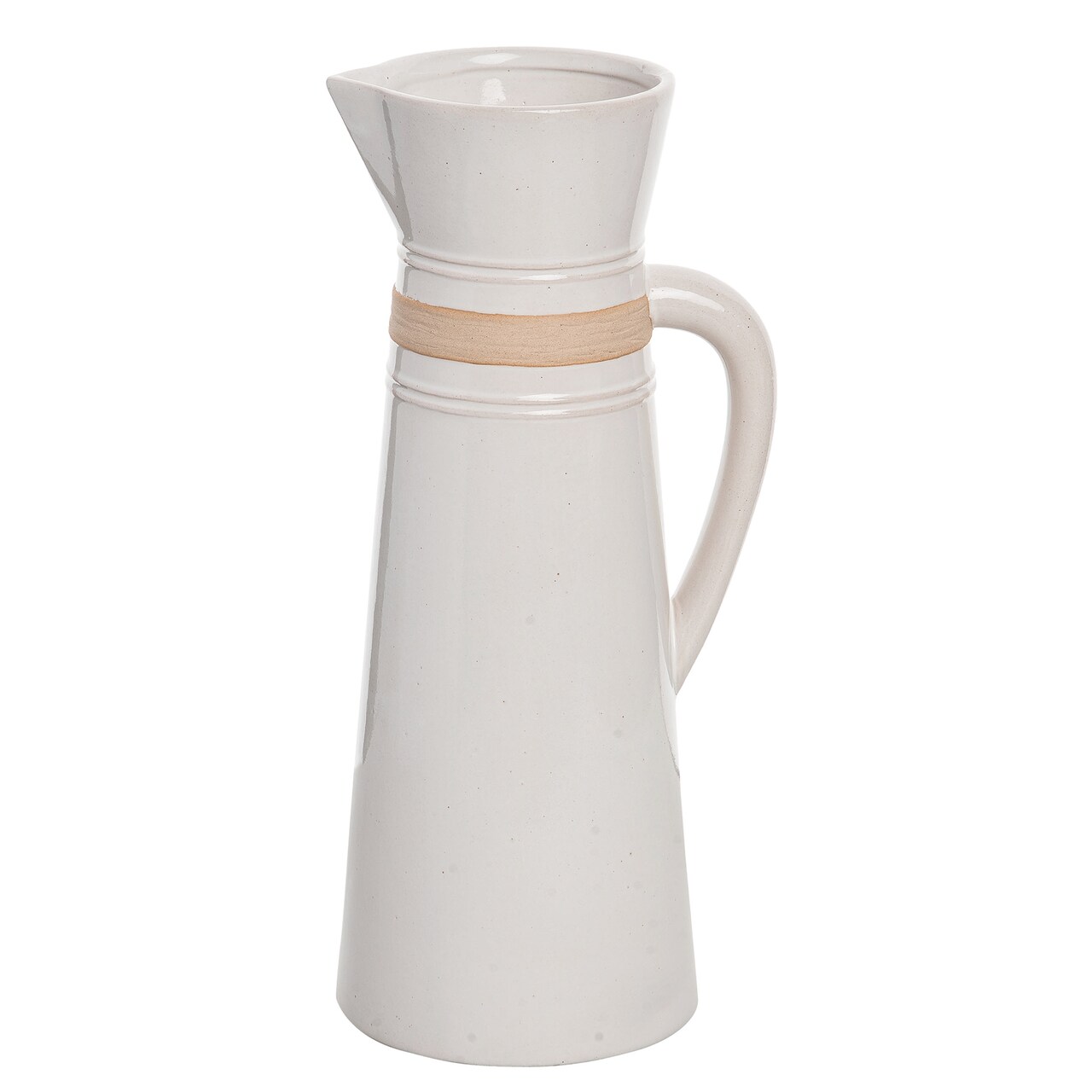 Transpac 13" White Ceramic Everyday Common Ground Pitcher, Stoneware Beverage Server, 29.7oz, Dishwasher Safe, Indoor Tabletop Use